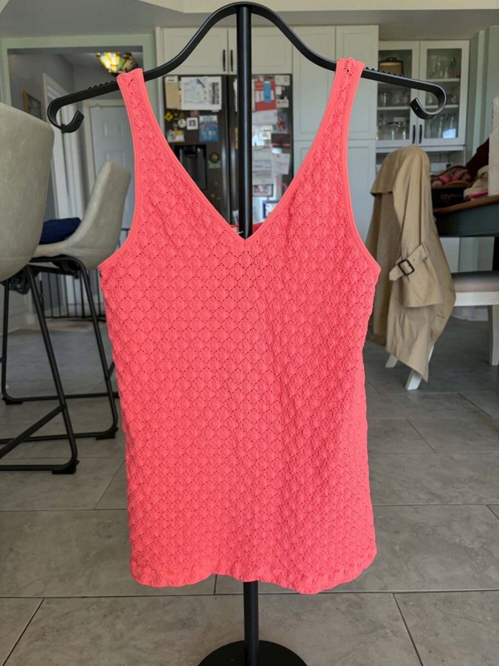 Anthropologie Eloise Pointelle Bubble Knit Tank Top Coral Pink EUC Size L